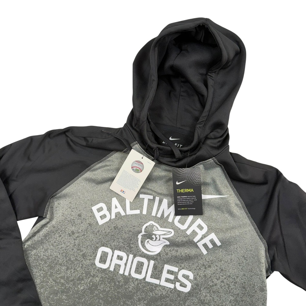 Nike Baltimore Orioles Hoodie Womens Small Grey Black Therma Dri-FIT Pullover